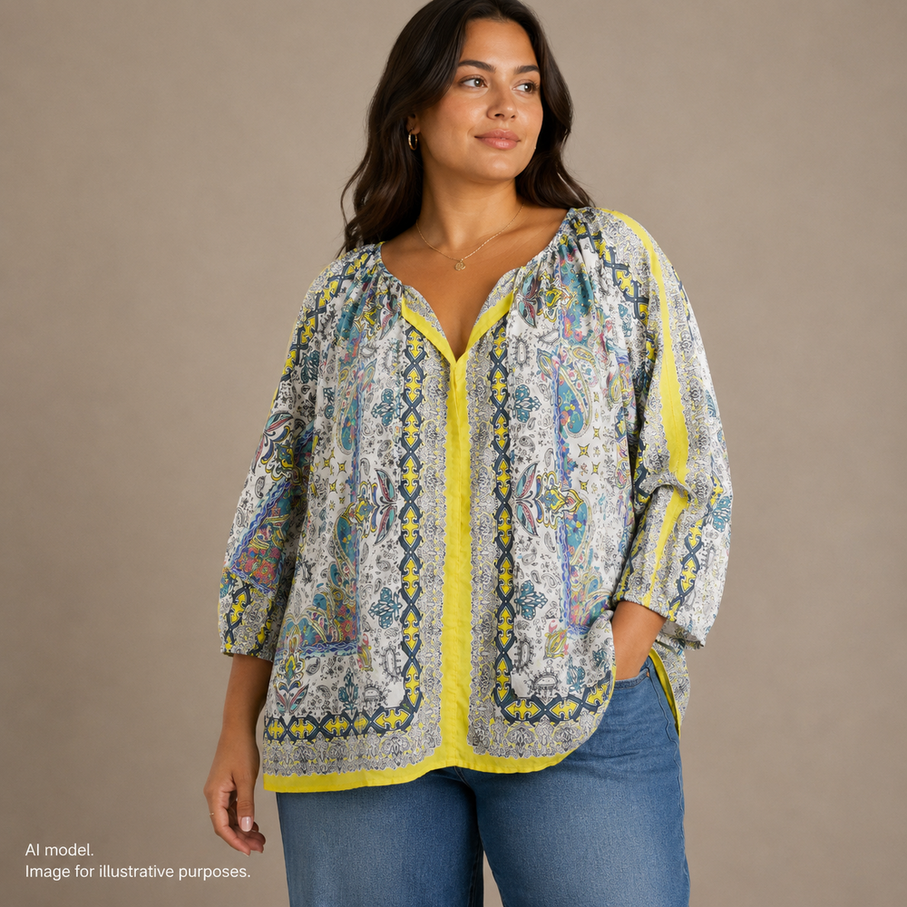 John Mark Shirt Womens XL Multicolor Paisley Boho Silk Sheer Peasant Top Blouse